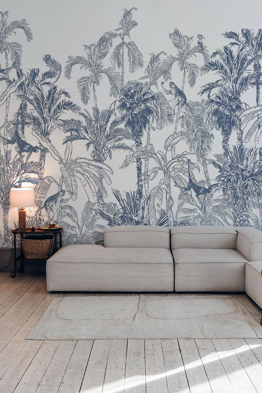 Royal Blue Jungle Toile Wall Mural