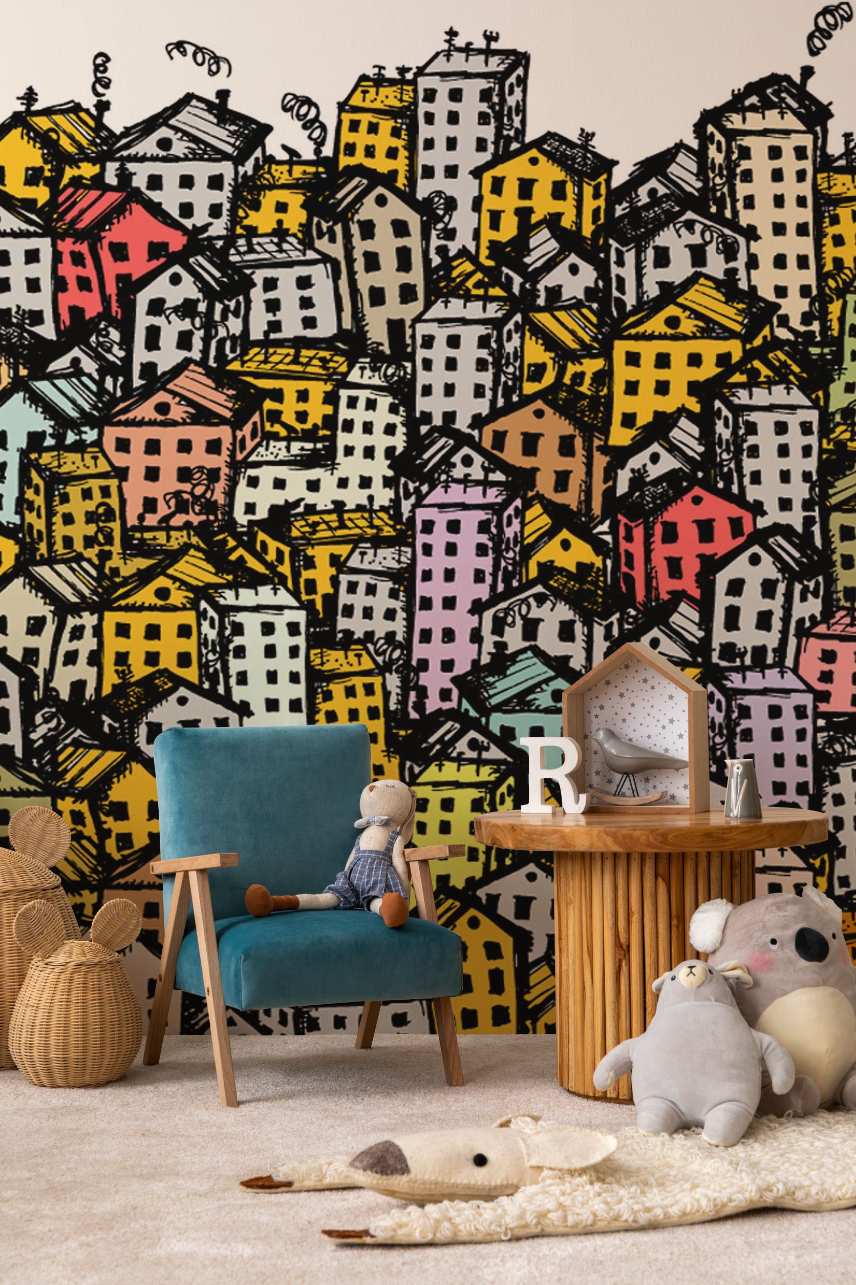 Colourful City Sketch Wall Mural