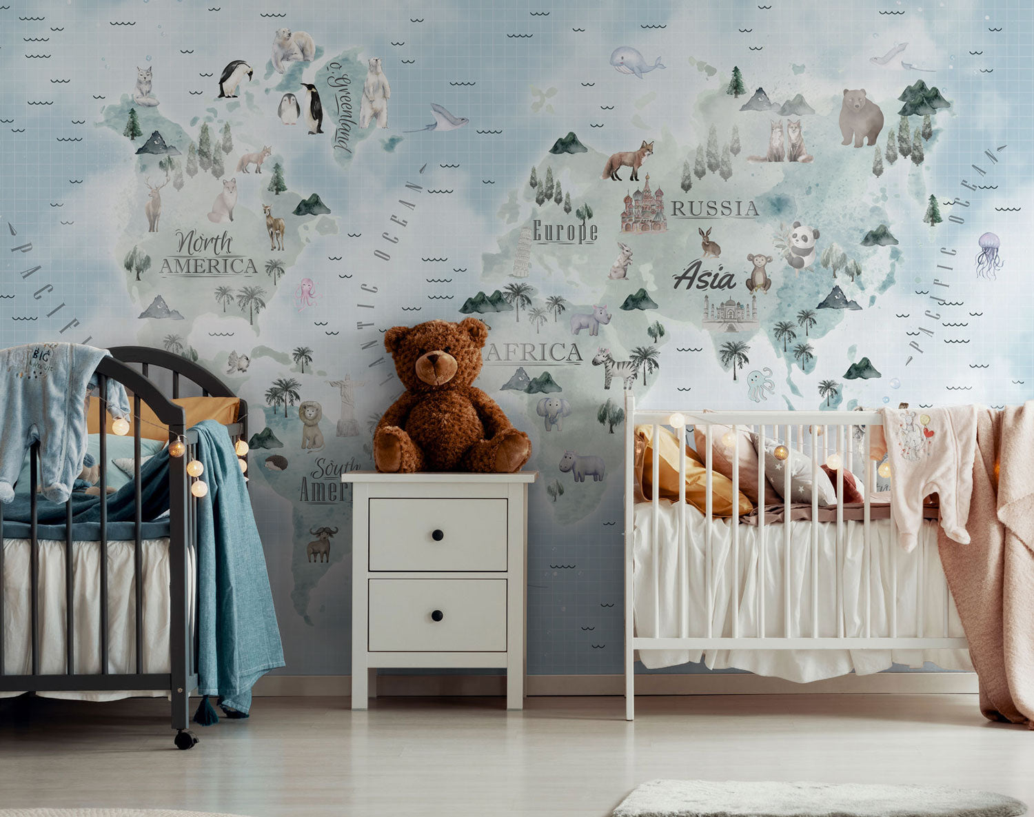 Kids Dreamy Sky World Map Wall Mural