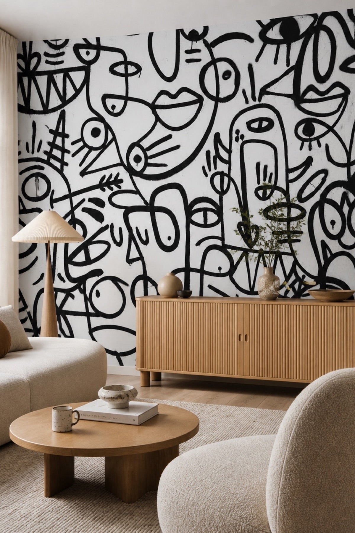 Abstract Faces Painting Mural in a modern living room - Eazywallz
