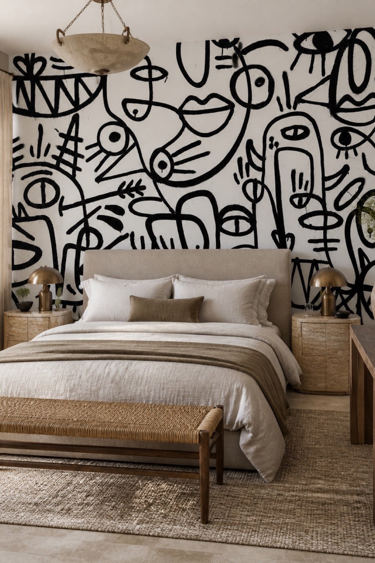 Abstract Faces Painting Mural on a bedroom accent wall - Eazywallz