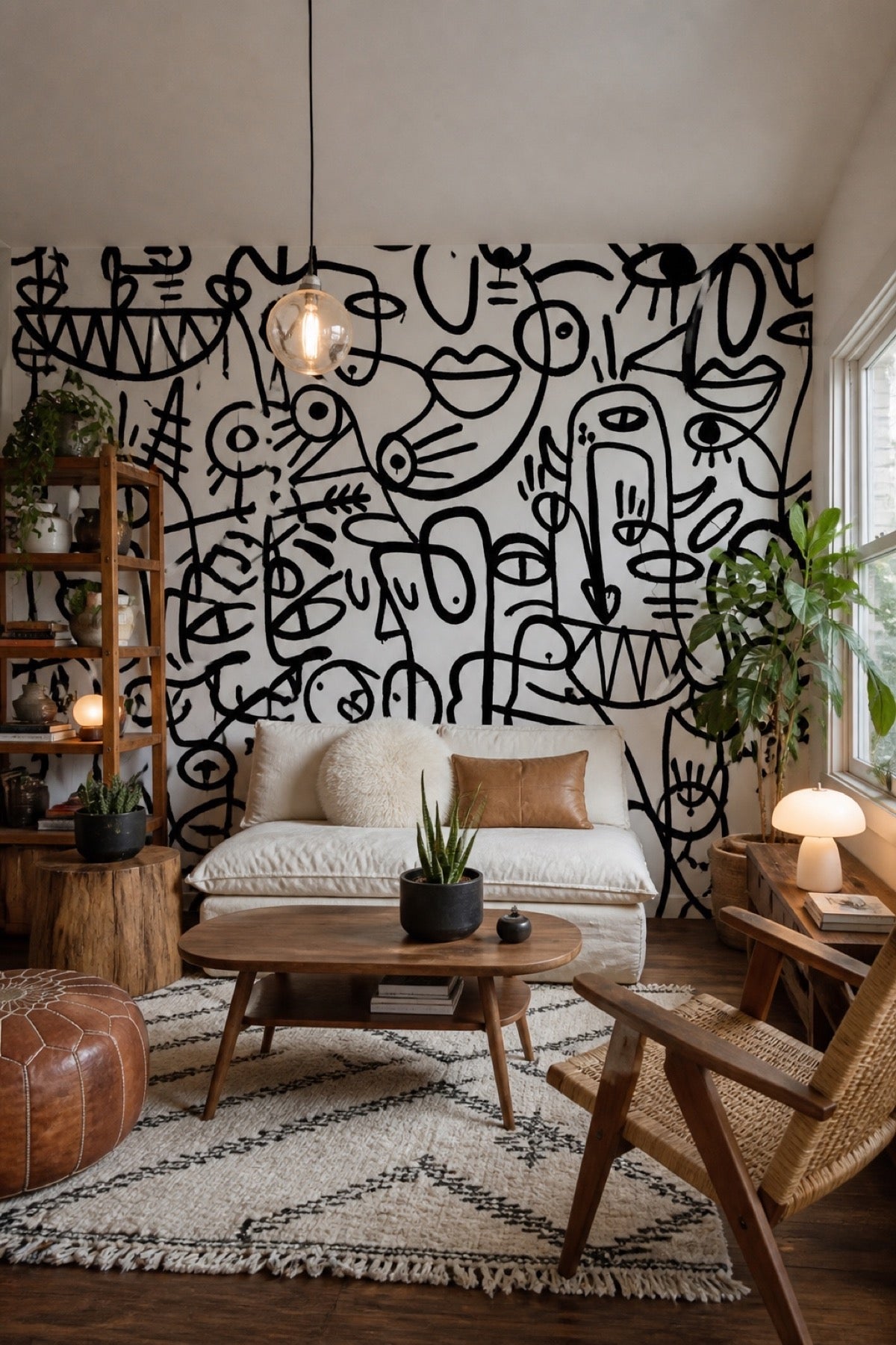 Abstract Faces Painting Mural in a cozy living room nook - Eazywallz