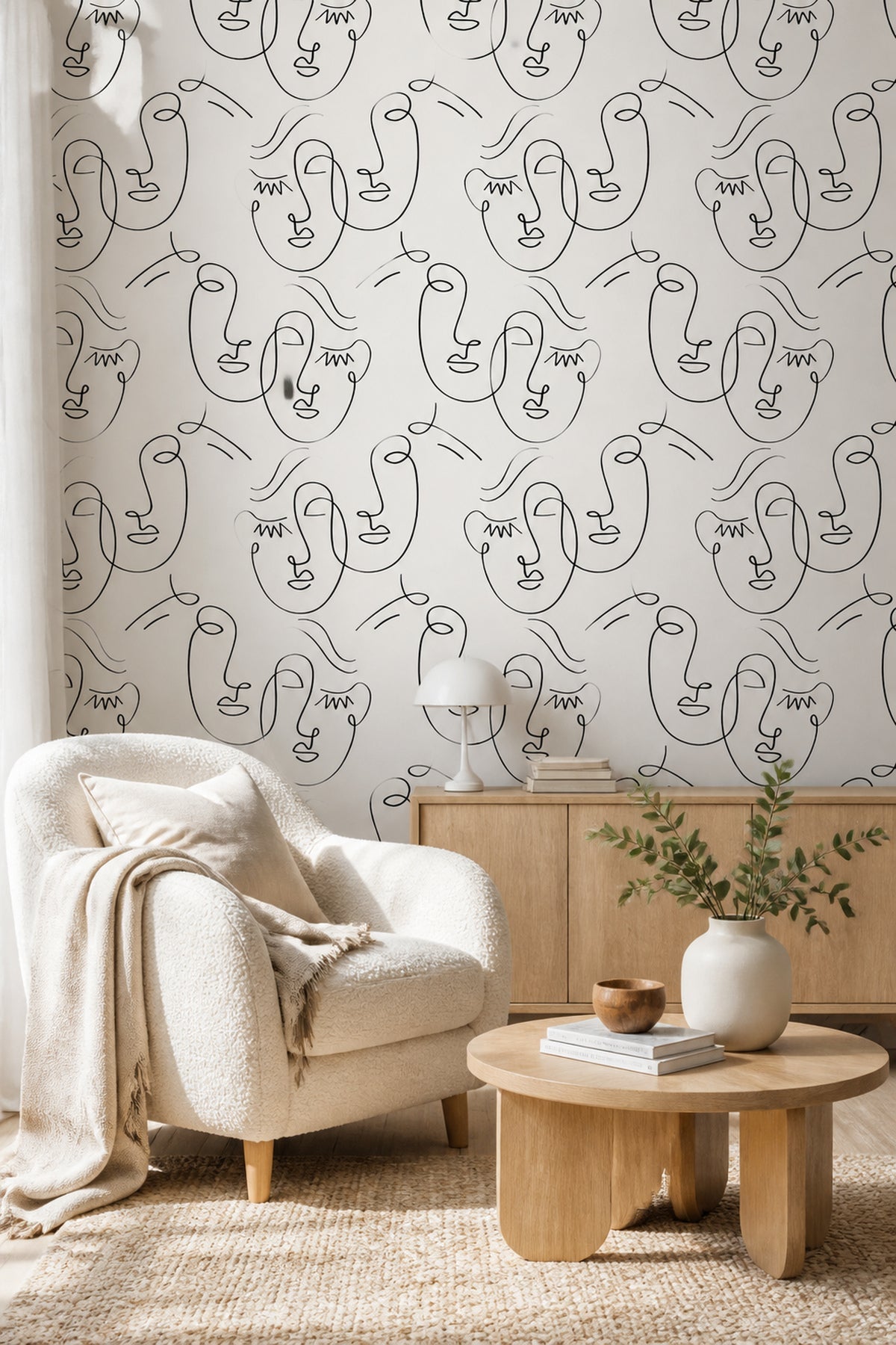 Abstract Twin Faces Wall Mural in a living room