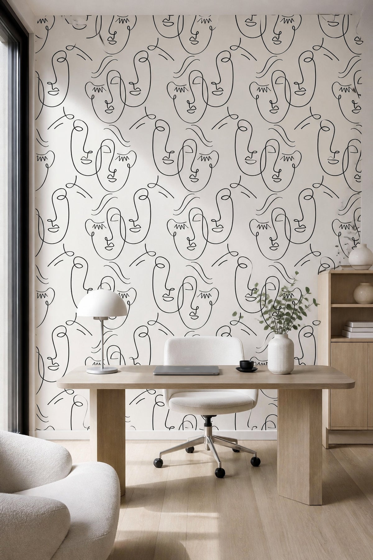 Abstract Twin Faces Wall Mural in a home office