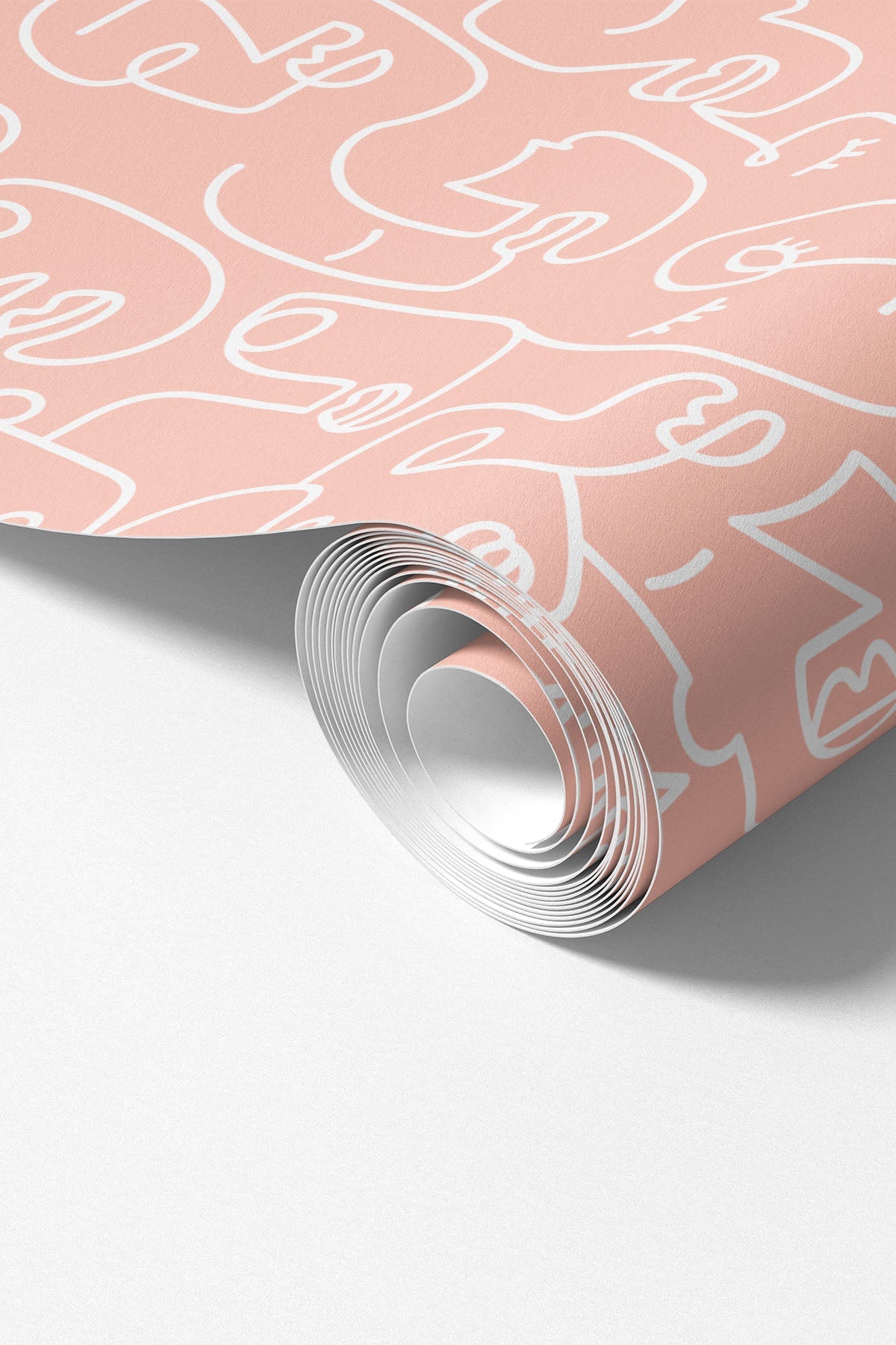 Pink Abstract Line Faces Wall Mural roll