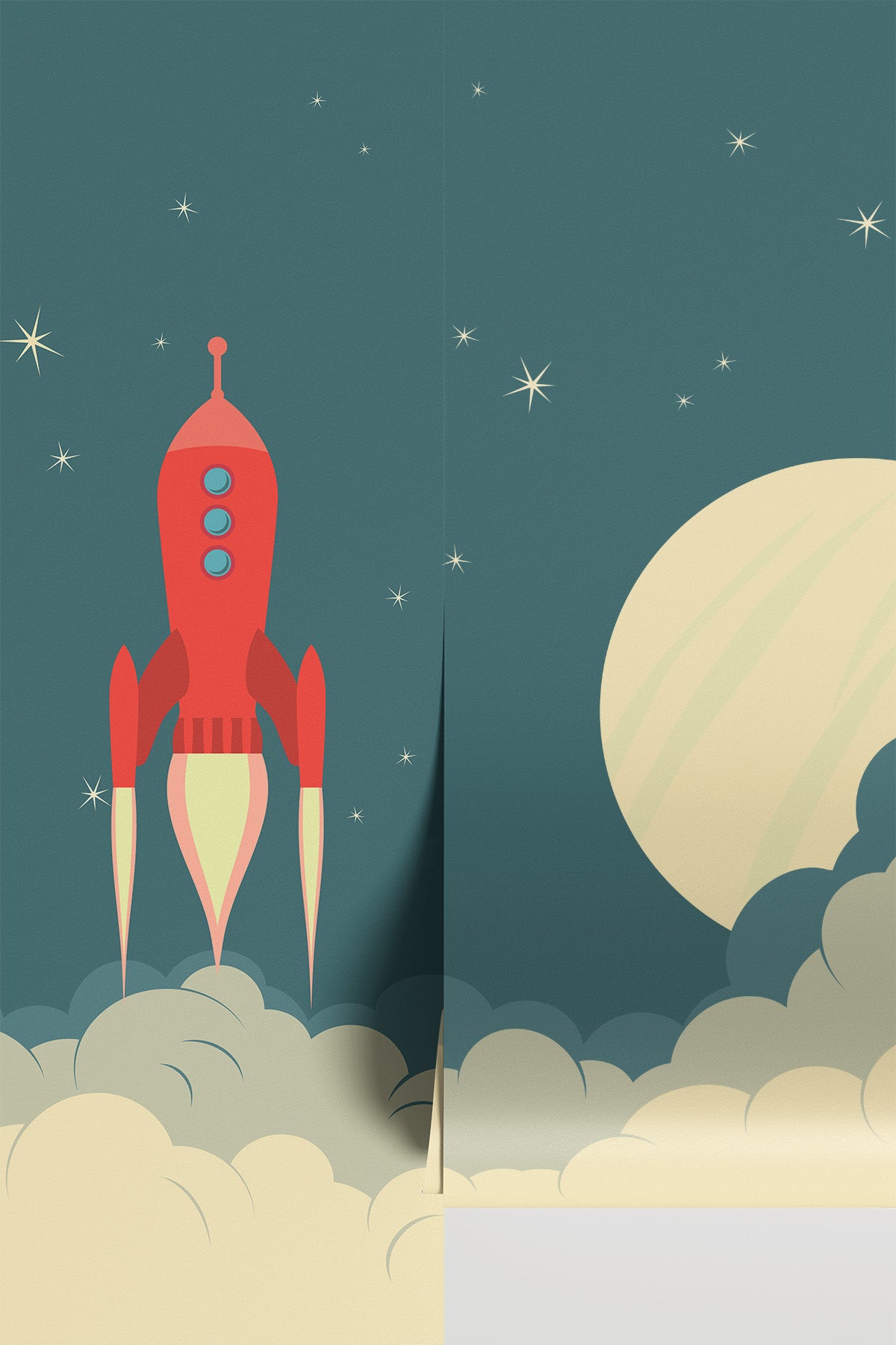 Retro Rocket Spaceship Wall Mural