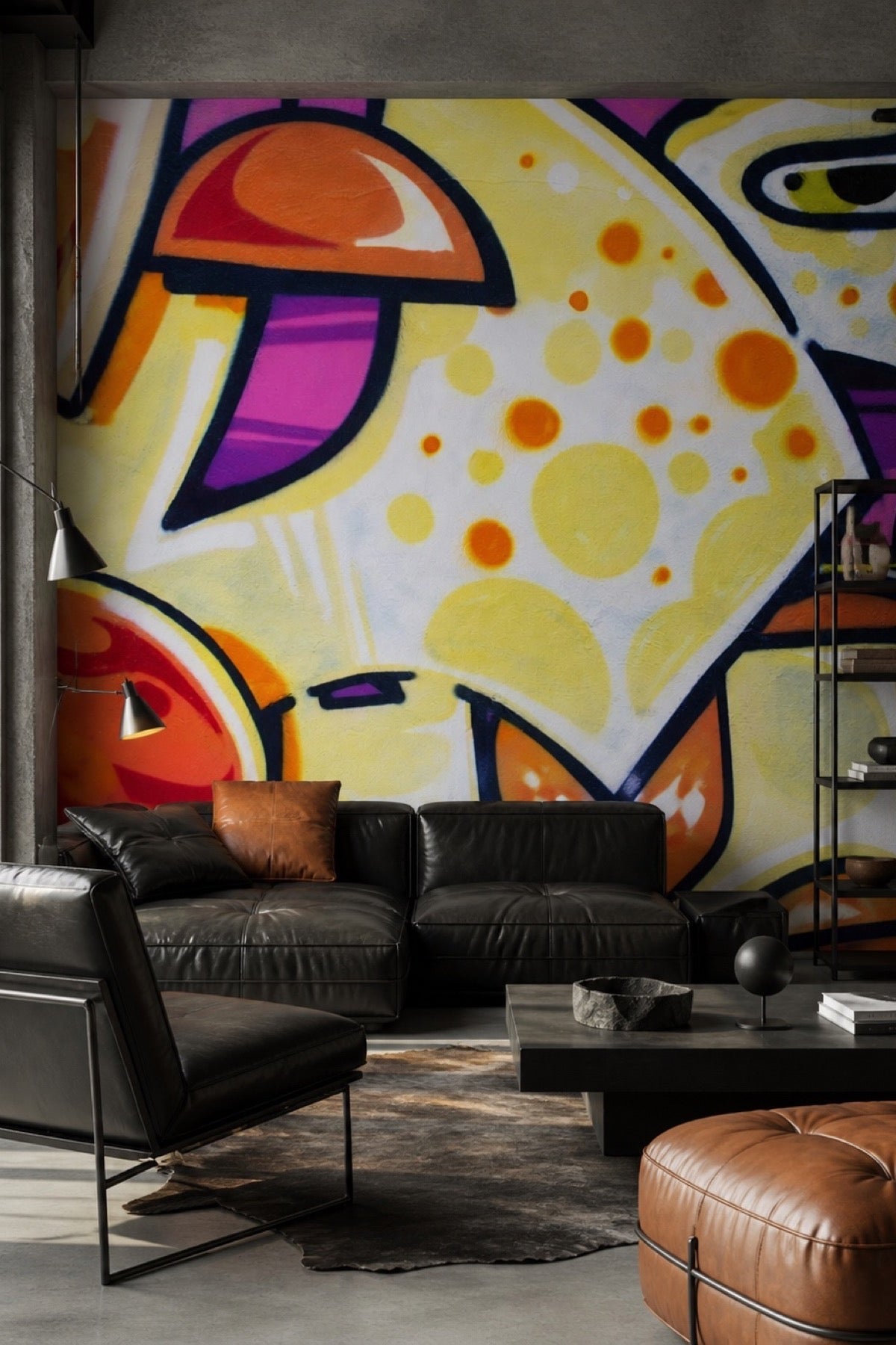Abstract Street Graffiti wall mural in a living room