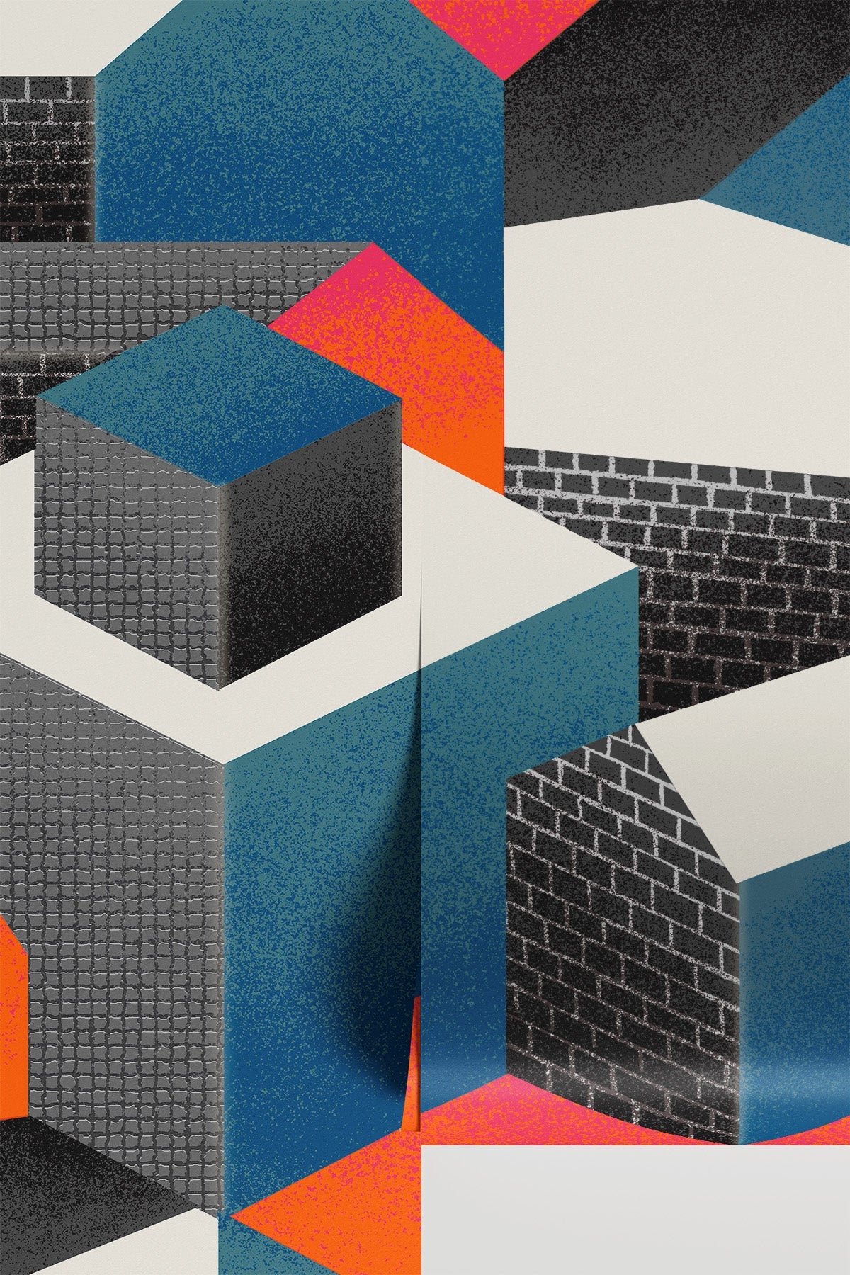 Close-up detail of the Abstract Bauhaus Houses geometric mural pattern
