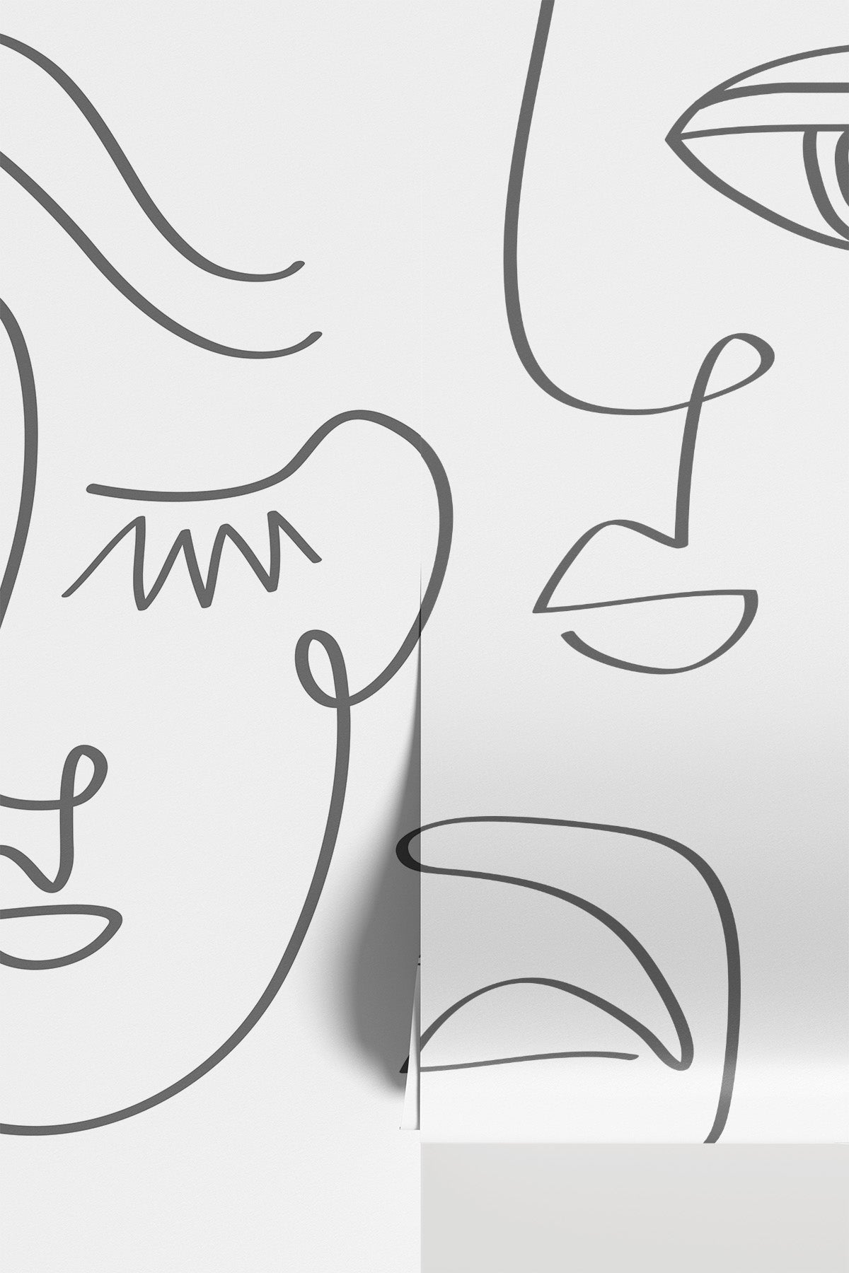 Grey Abstract Line Faces wall mural - standalone view