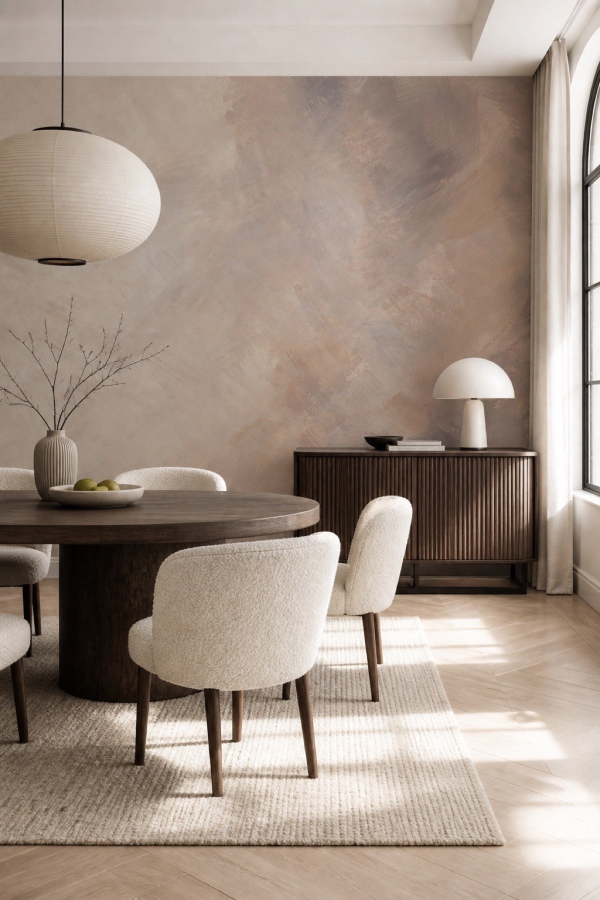 Abstract Provence wall mural installed in a modern dining room
