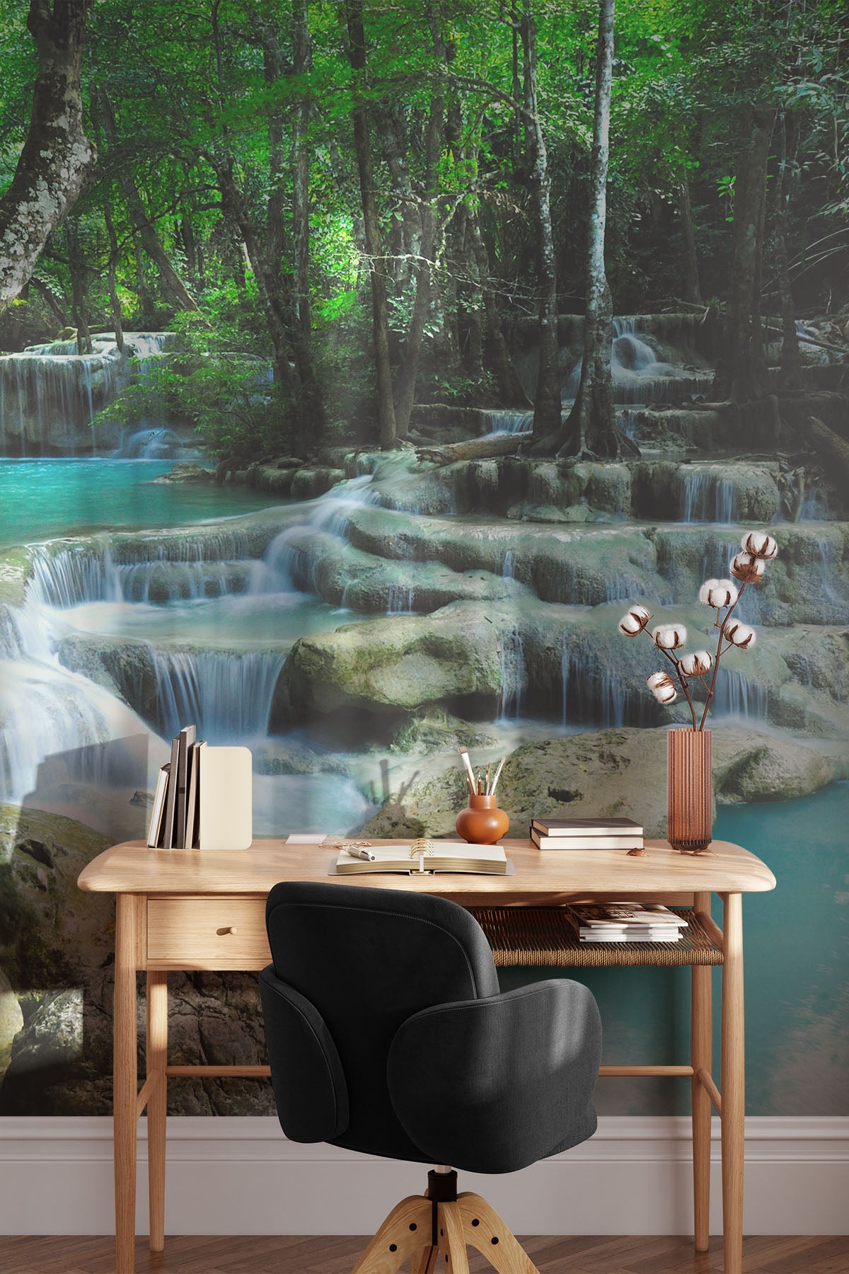 Deep forest waterfall Wall Mural
