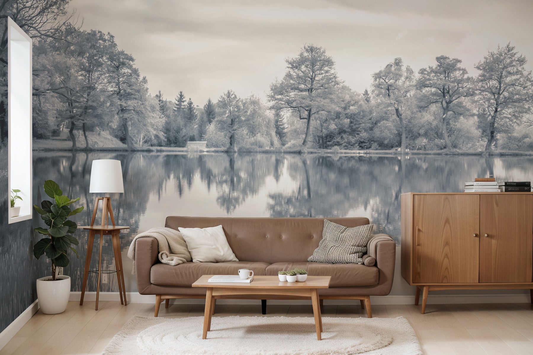 Serene Lakeside Haven Panoramic Wall Mural