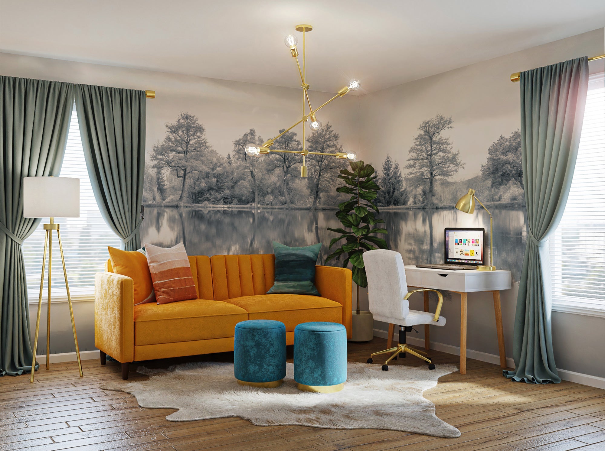 Serene Lakeside Haven Panoramic Wall Mural