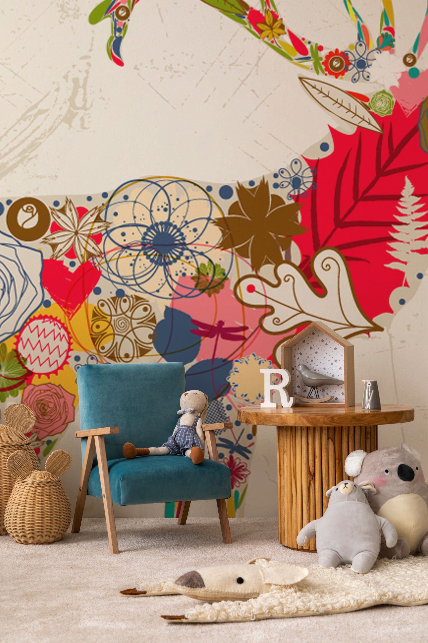 Floral Deer Wall Mural