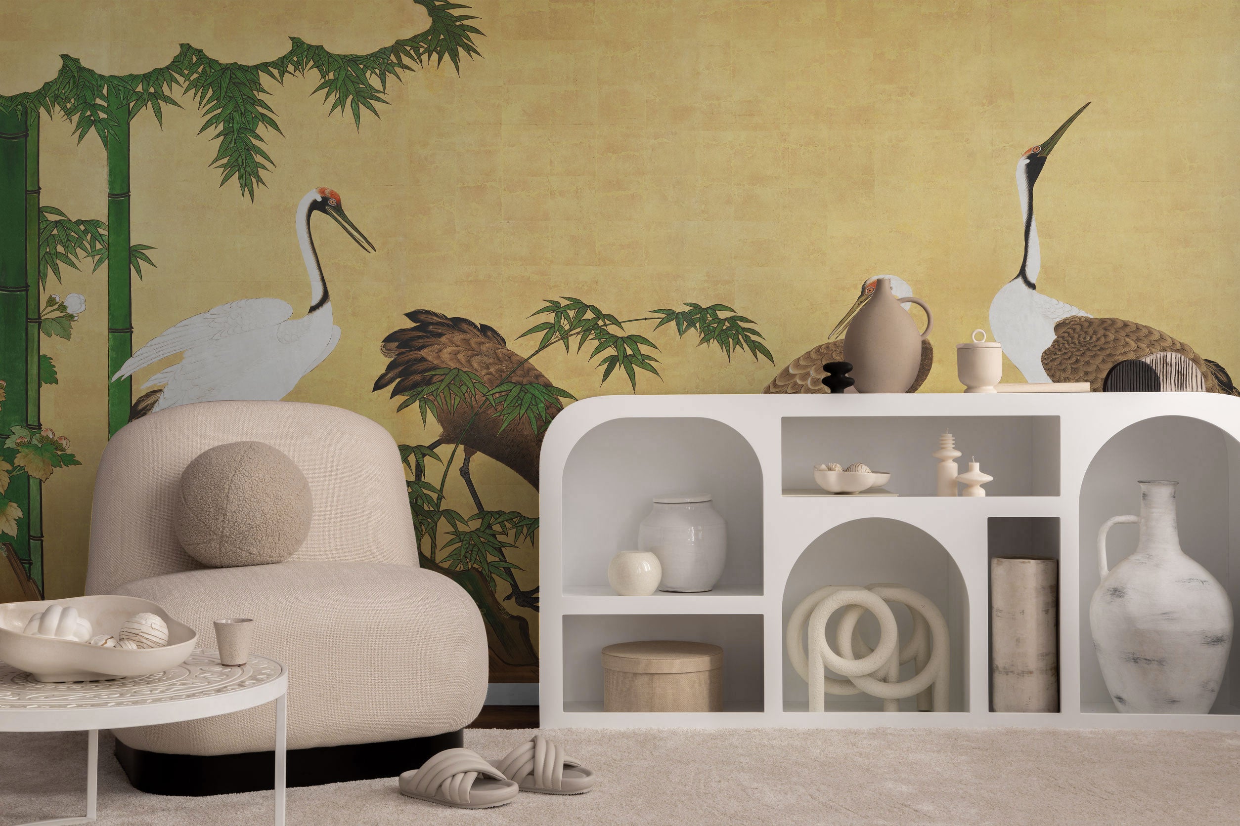 Serene Japanese Cranes Wall Mural