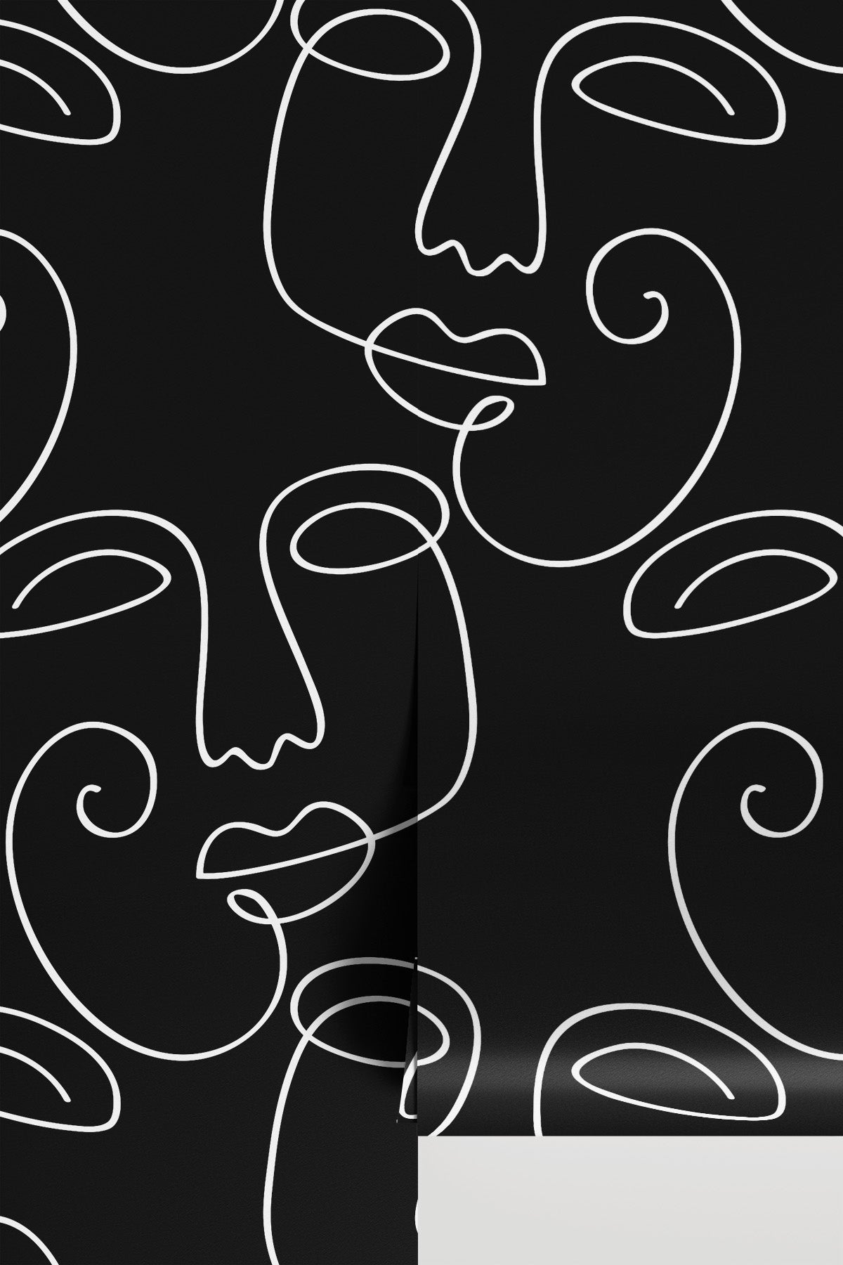Black Abstract Faces 2 wall mural - close-up line art detail