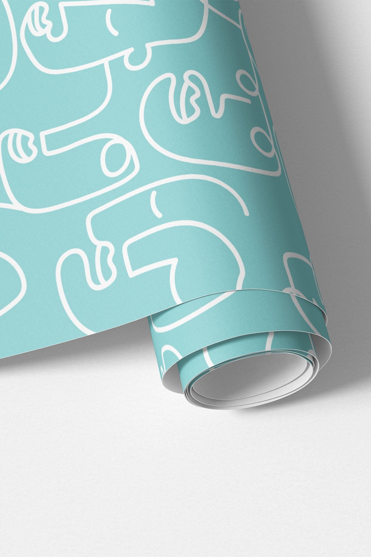 Blue Abstract Line Faces wall mural rolled product shot