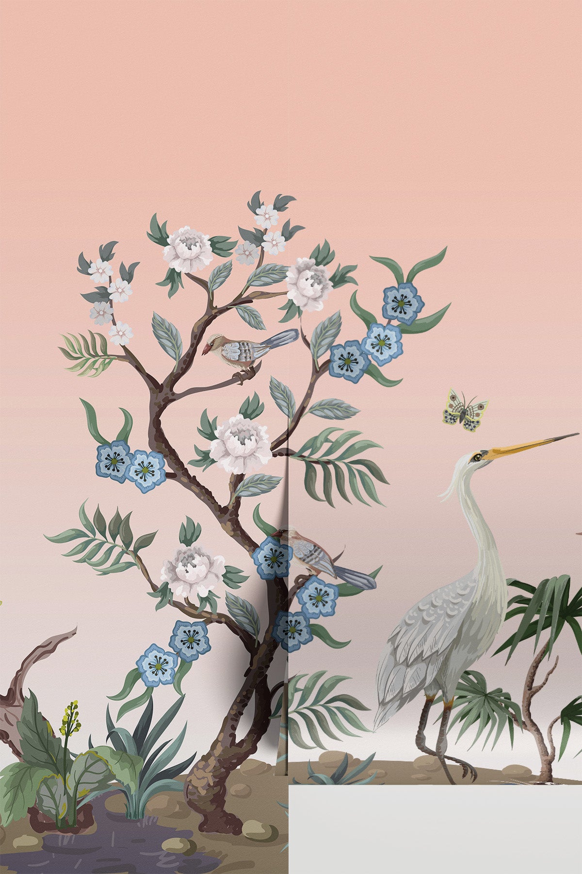 Pink Birds and Flowers Chinoiserie