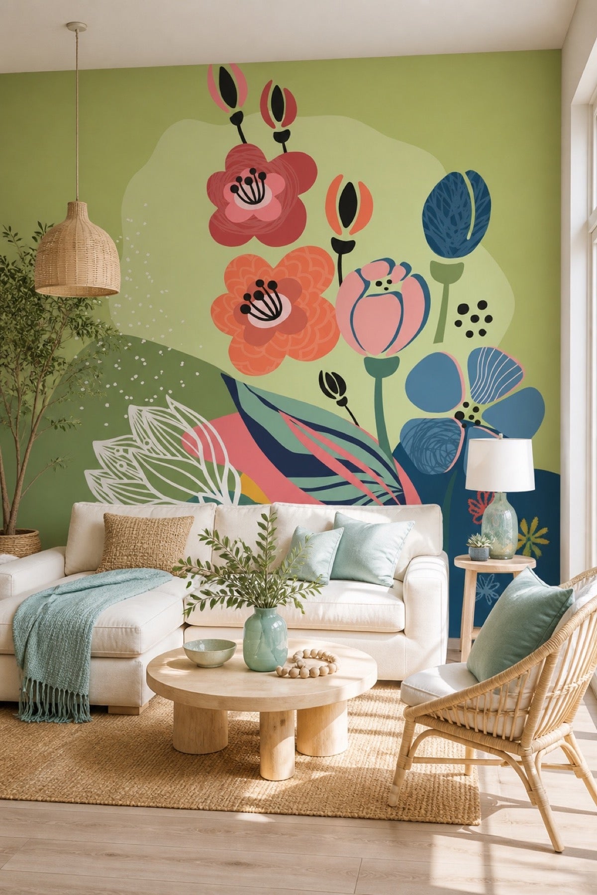 Abstract Floral Card 4 wall mural in a living room