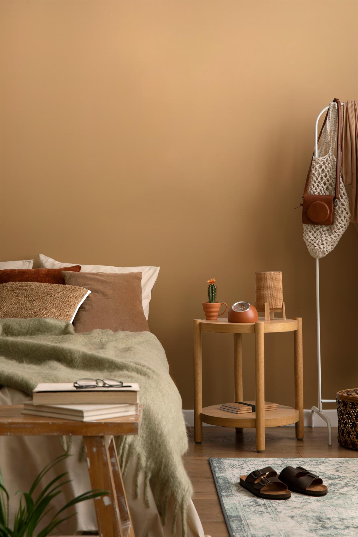 Caramel Swirl Wallpaper showcased in a bedroom