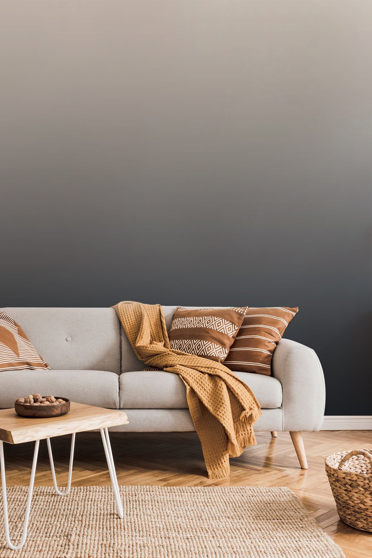 Cold Steel wallpaper showcased behind a couch