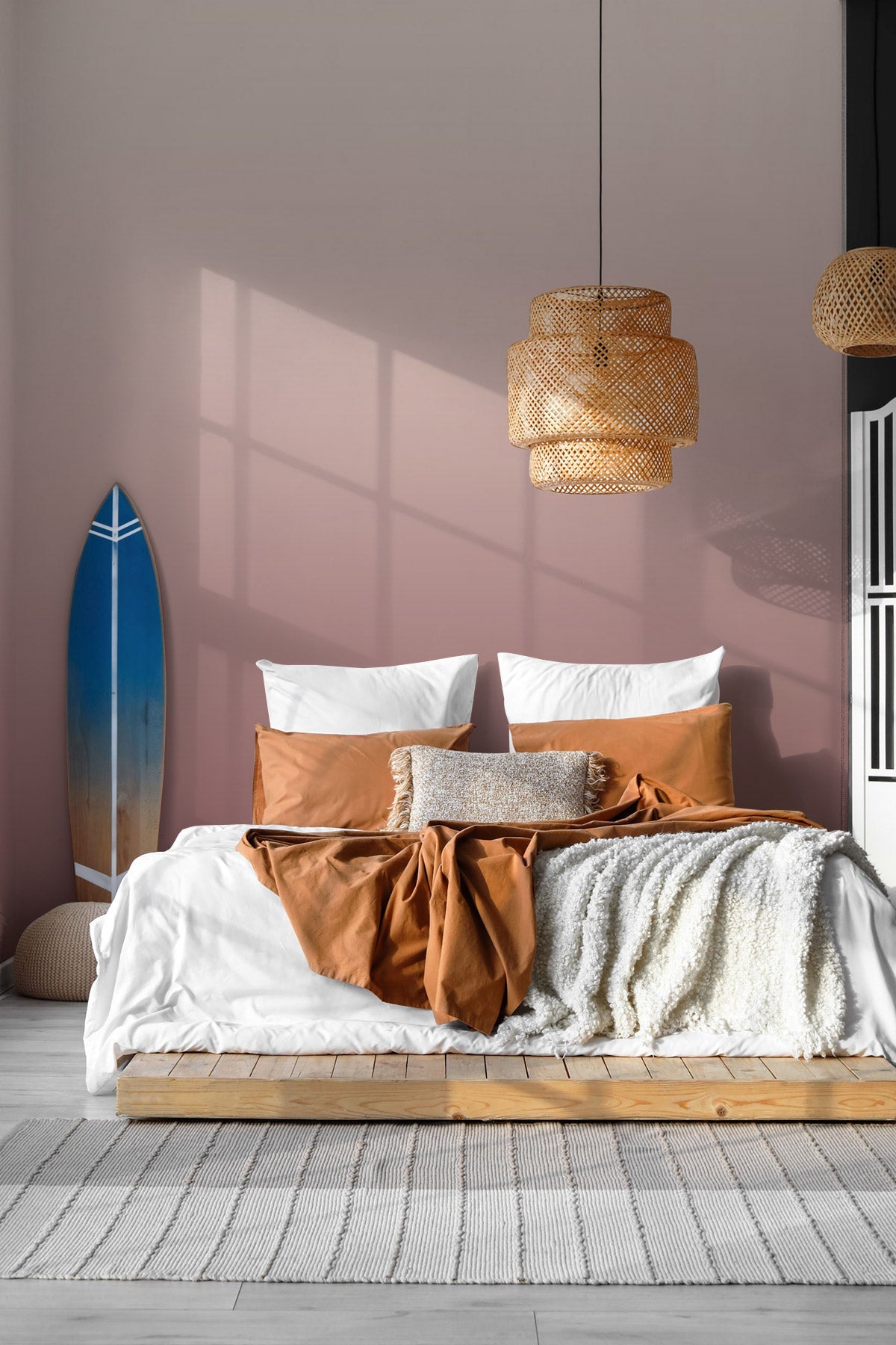 Copper Melody Wallpaper showcased in a bedroom