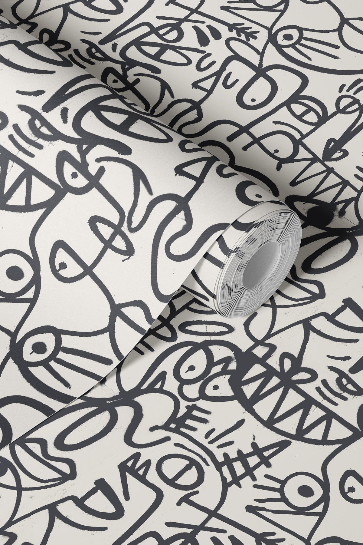 Doodles / Charcoal and Beige