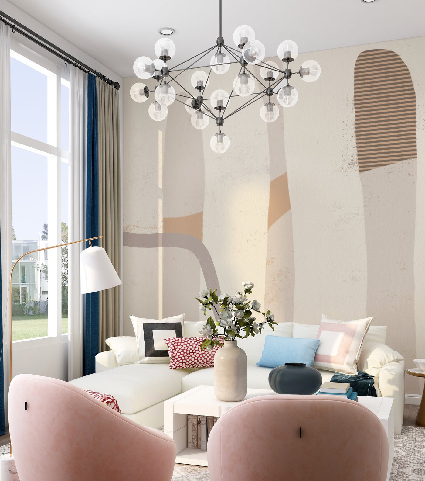 abstract impression removable wallpaper mural in a living room