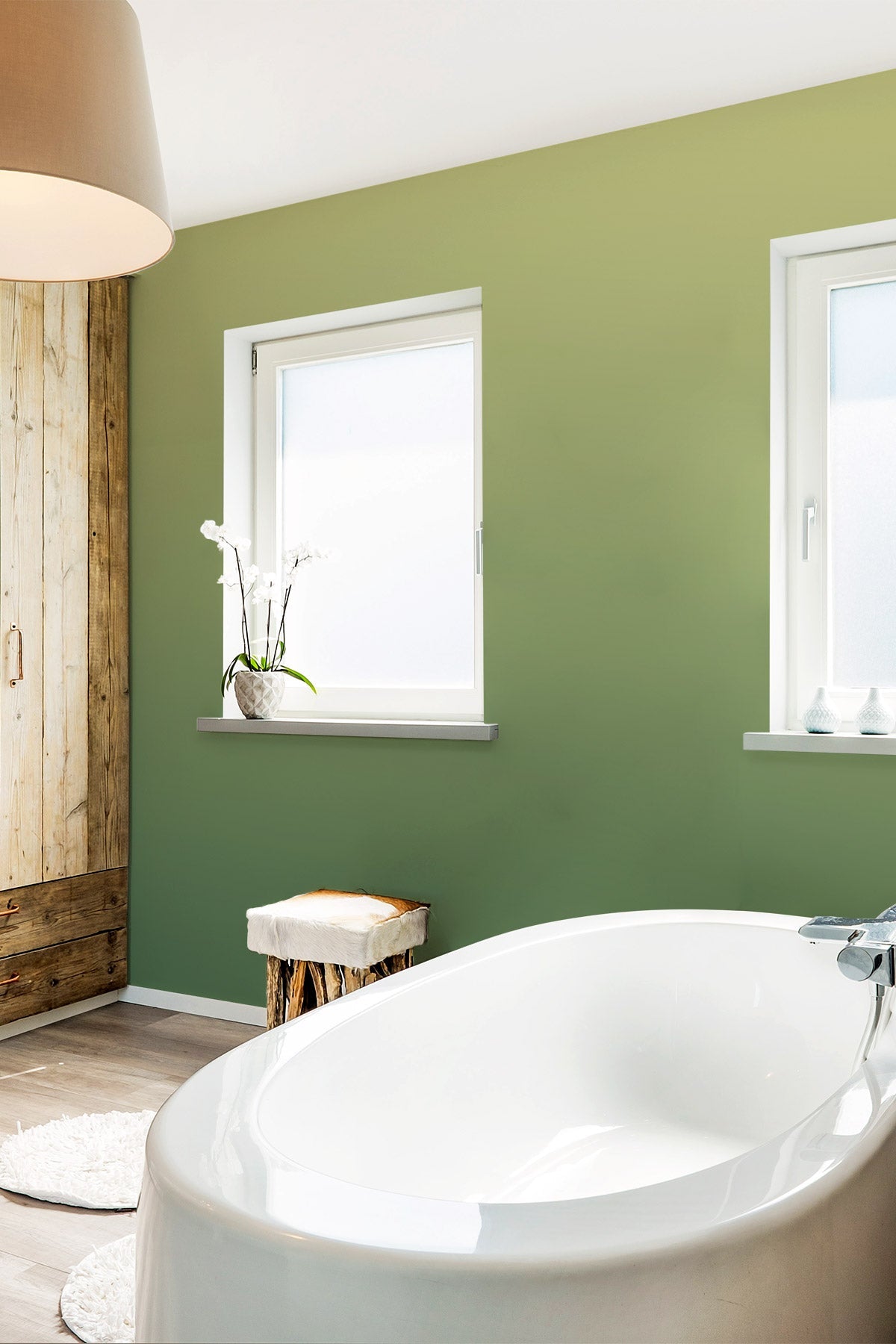 Lemony Lime Wallpaper in a bathroom