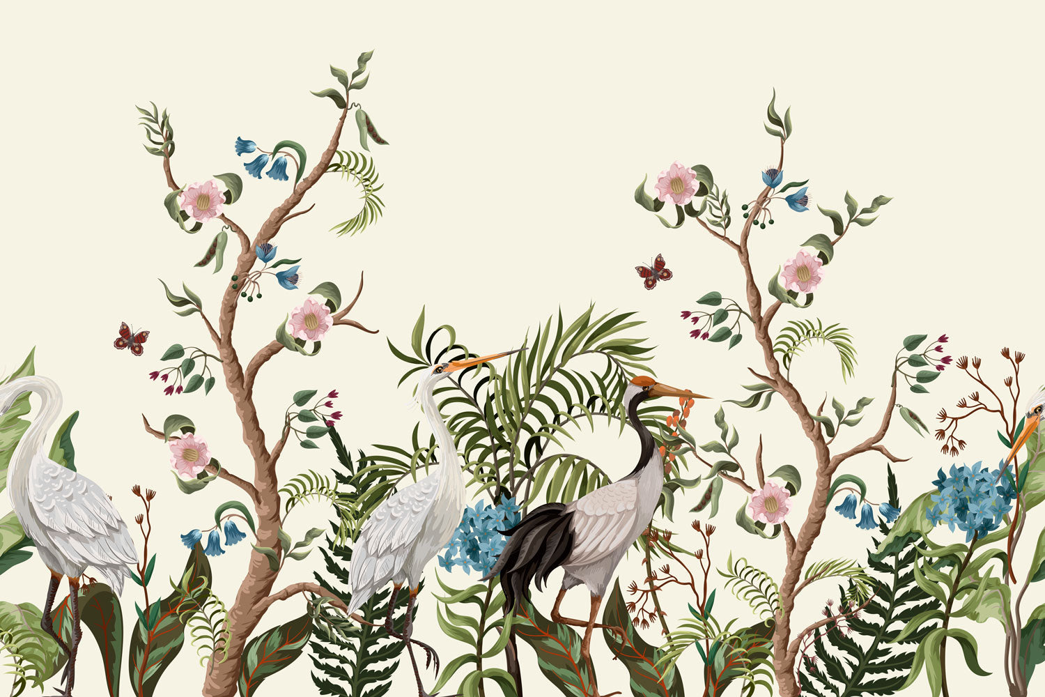 Light Birds and Flowers Chinoiserie Wall Mural