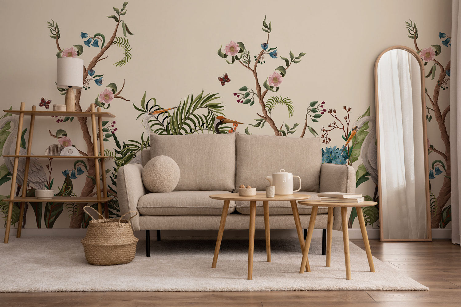 Light Birds and Flowers Chinoiserie Wall Mural