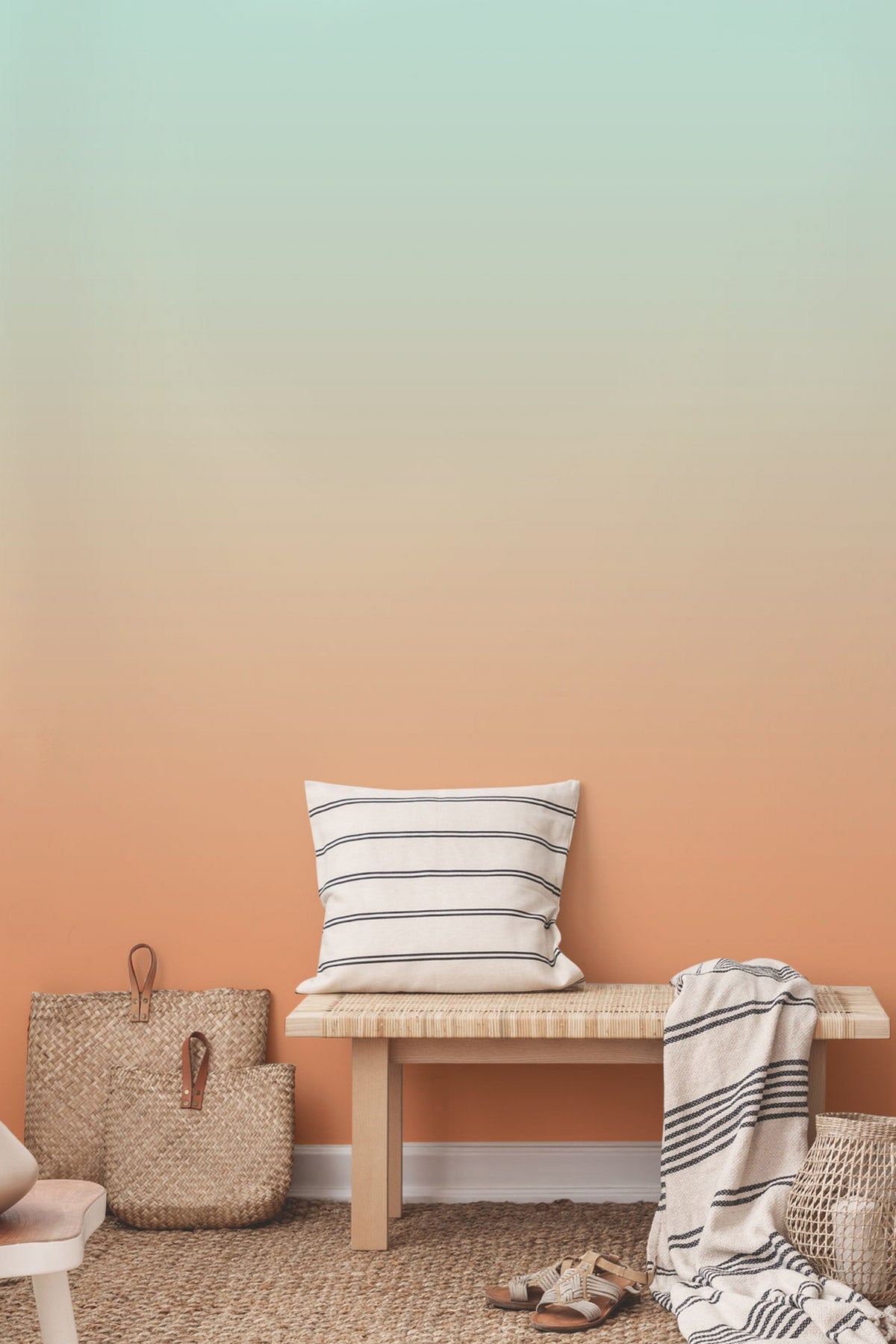 Minty Peach wallpaper in a room