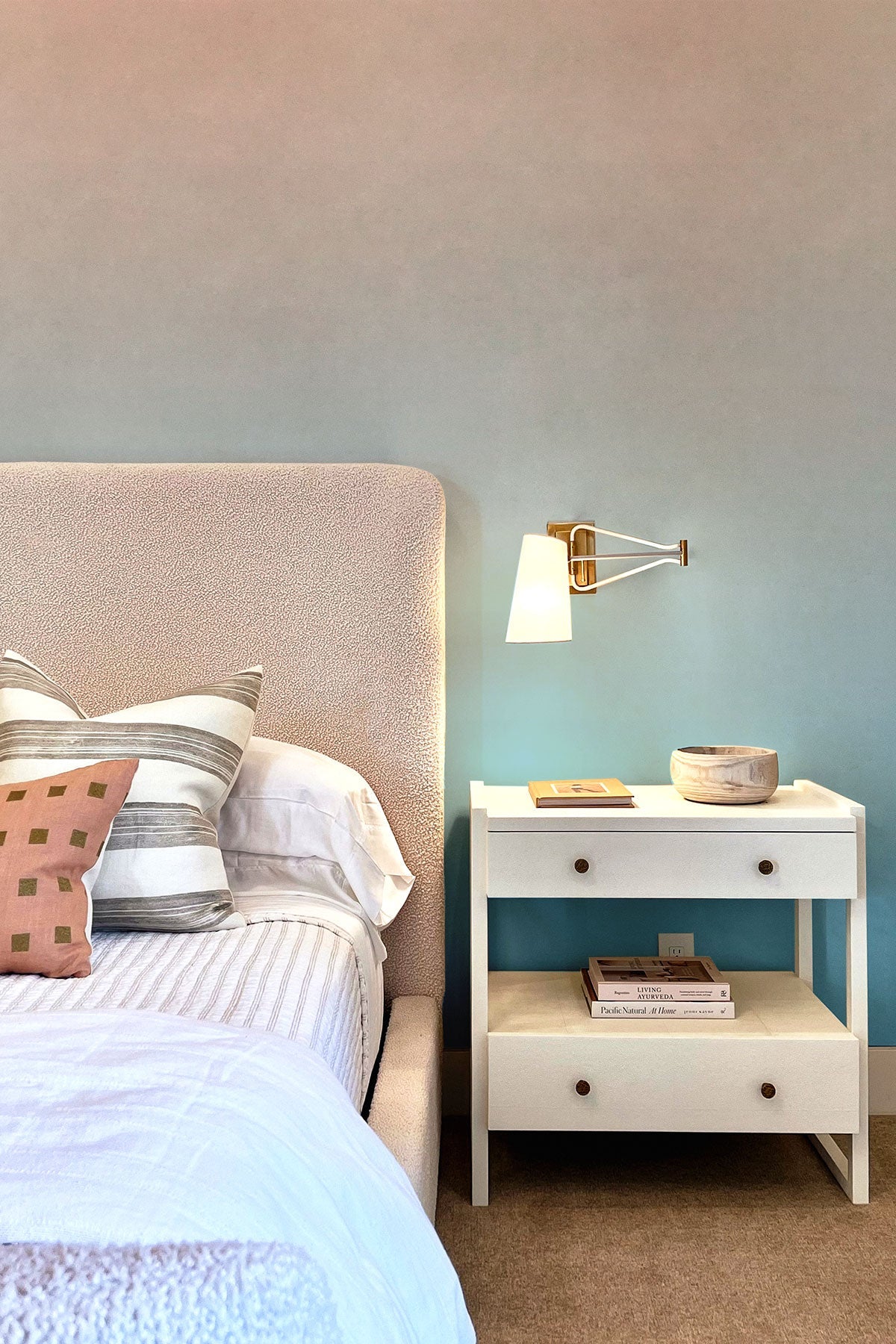 Peach Melba wallpaper in a bedroom