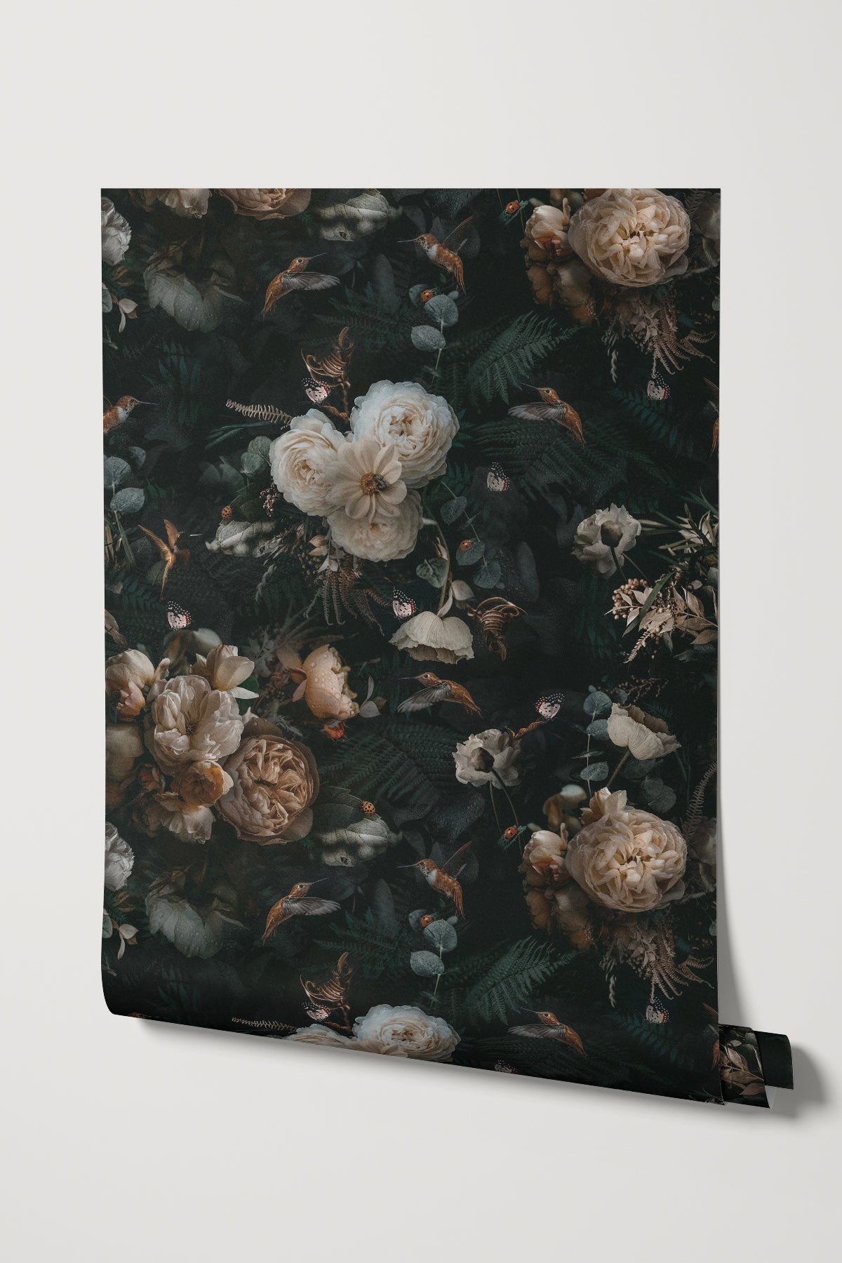 Dark Floral & Hummingbird Wall Mural – Midnight Nectar - Eazywallz
