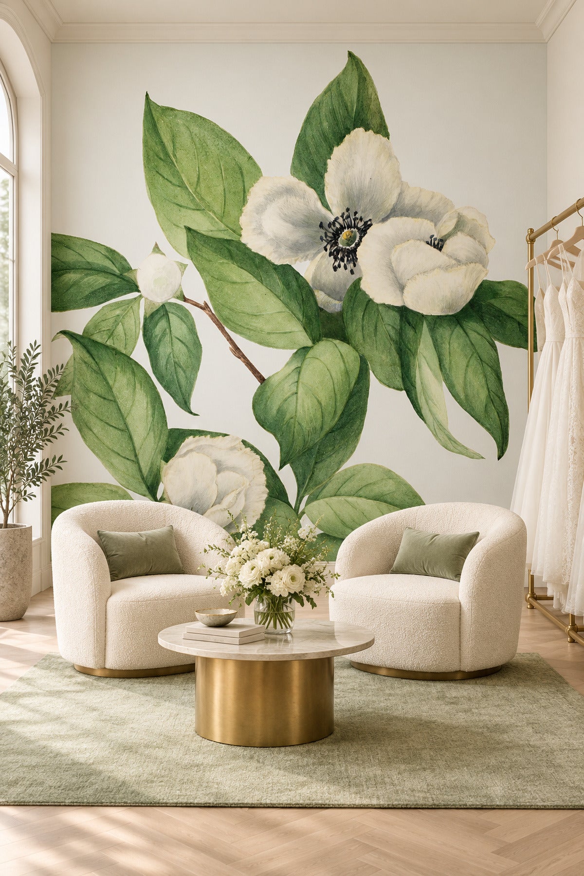 Vintage White Floral Mural Wallpaper