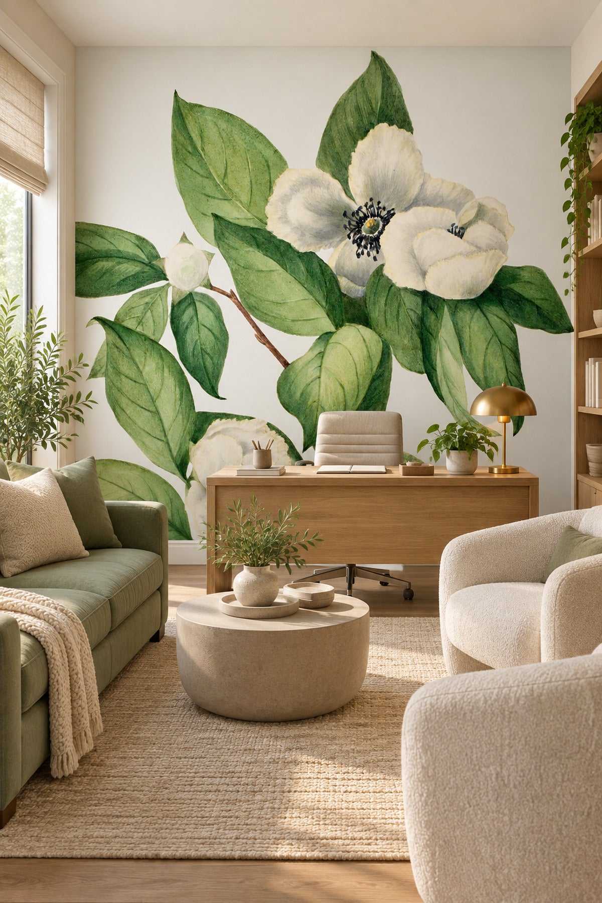 Vintage White Floral Mural Wallpaper