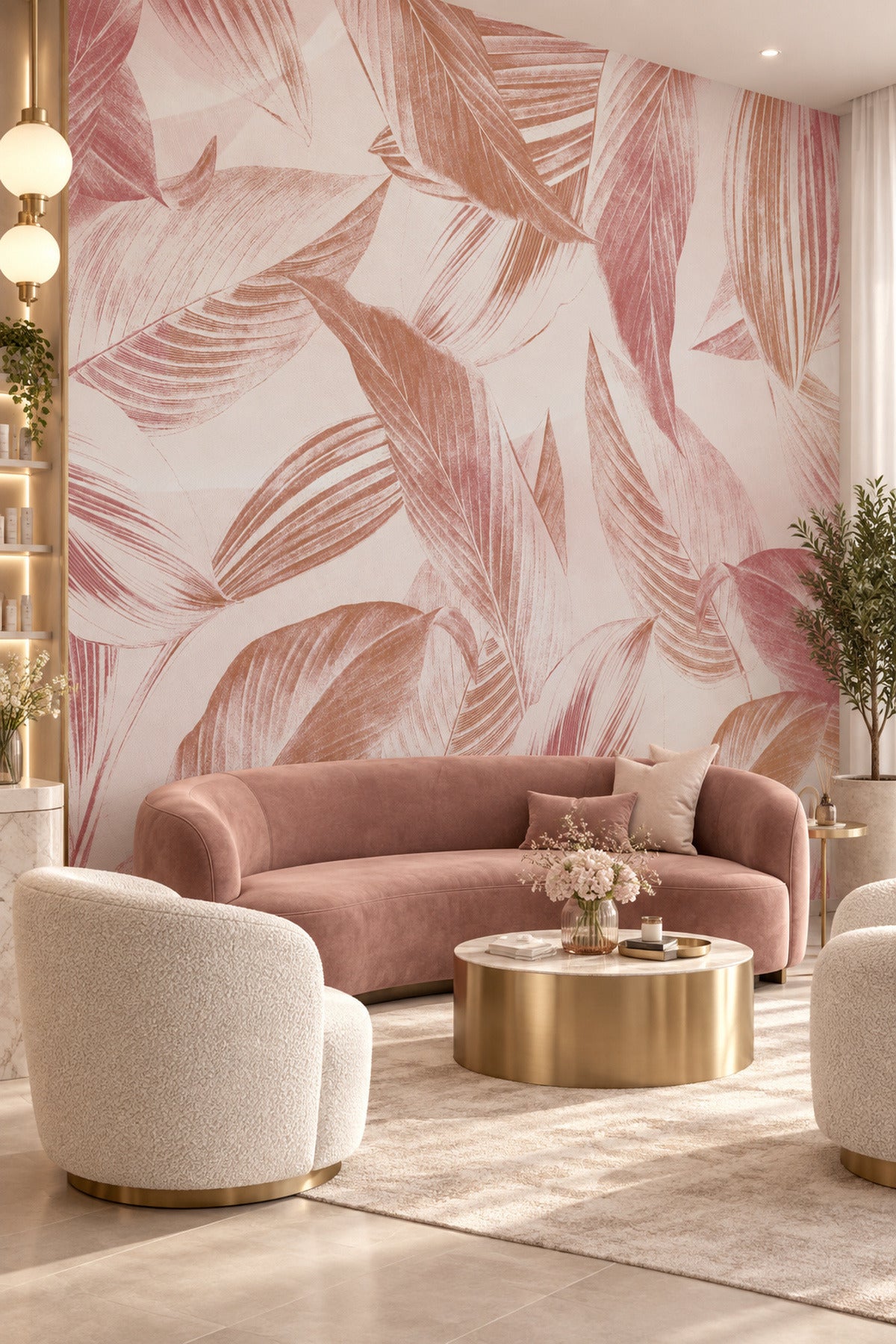Faded Red Banana Leaves Wall Mural
