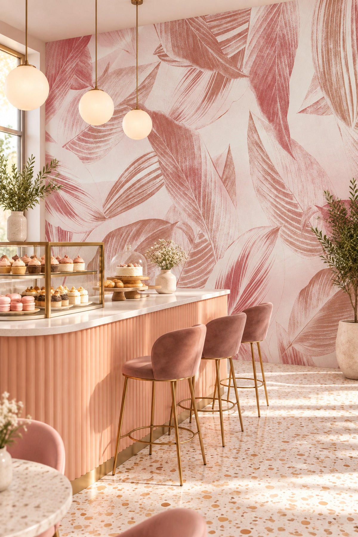 Faded Red Banana Leaves Wall Mural