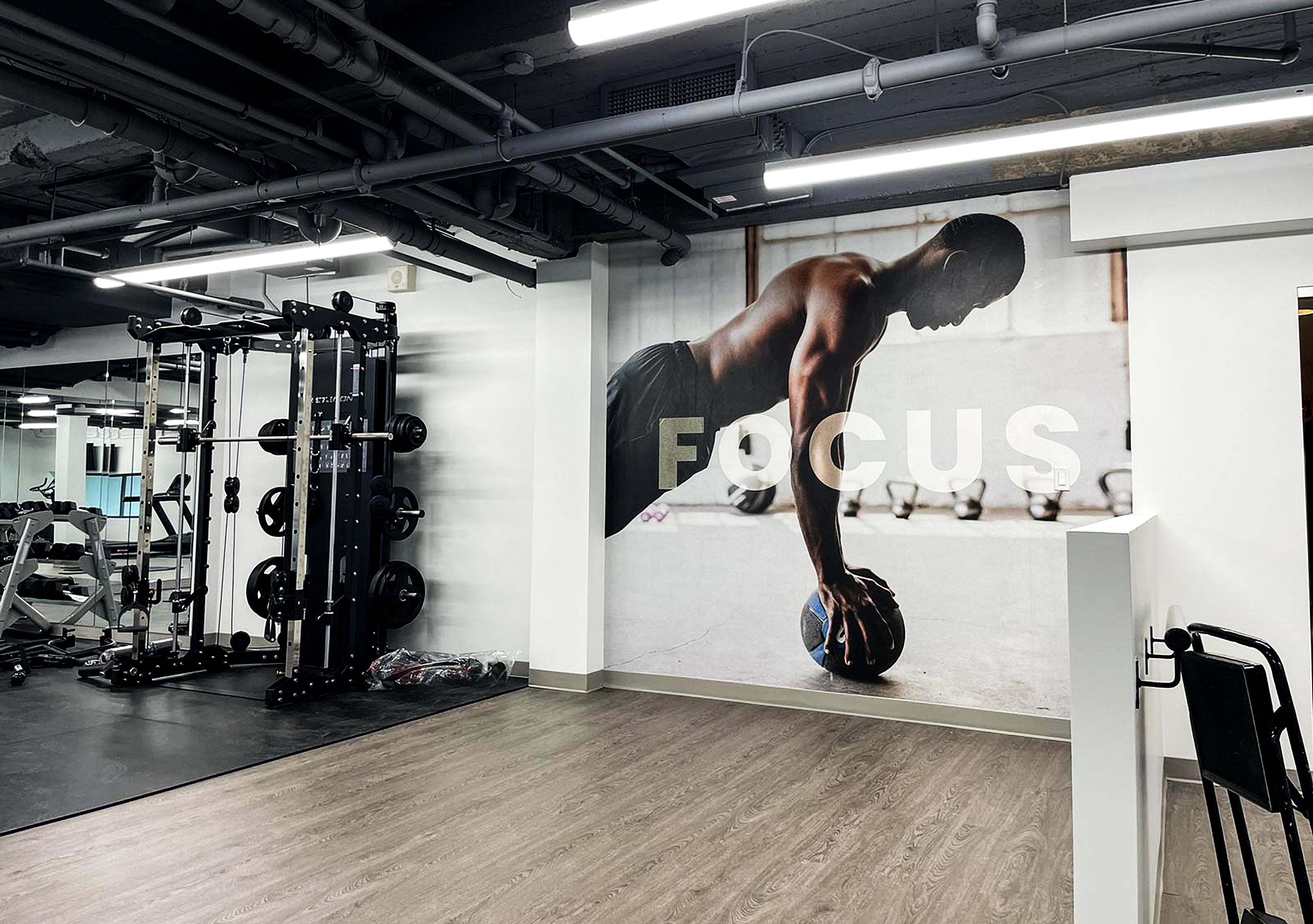 workout wall mural in a gym