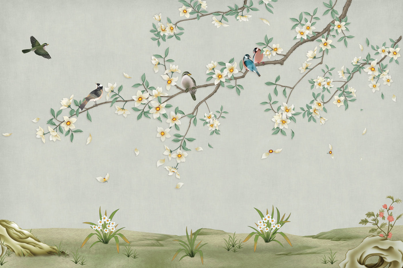 Birds & Bees Chinoiserie Wall Mural