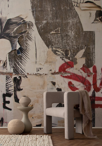 grunge graffiti wallpaper mural in a modern living space