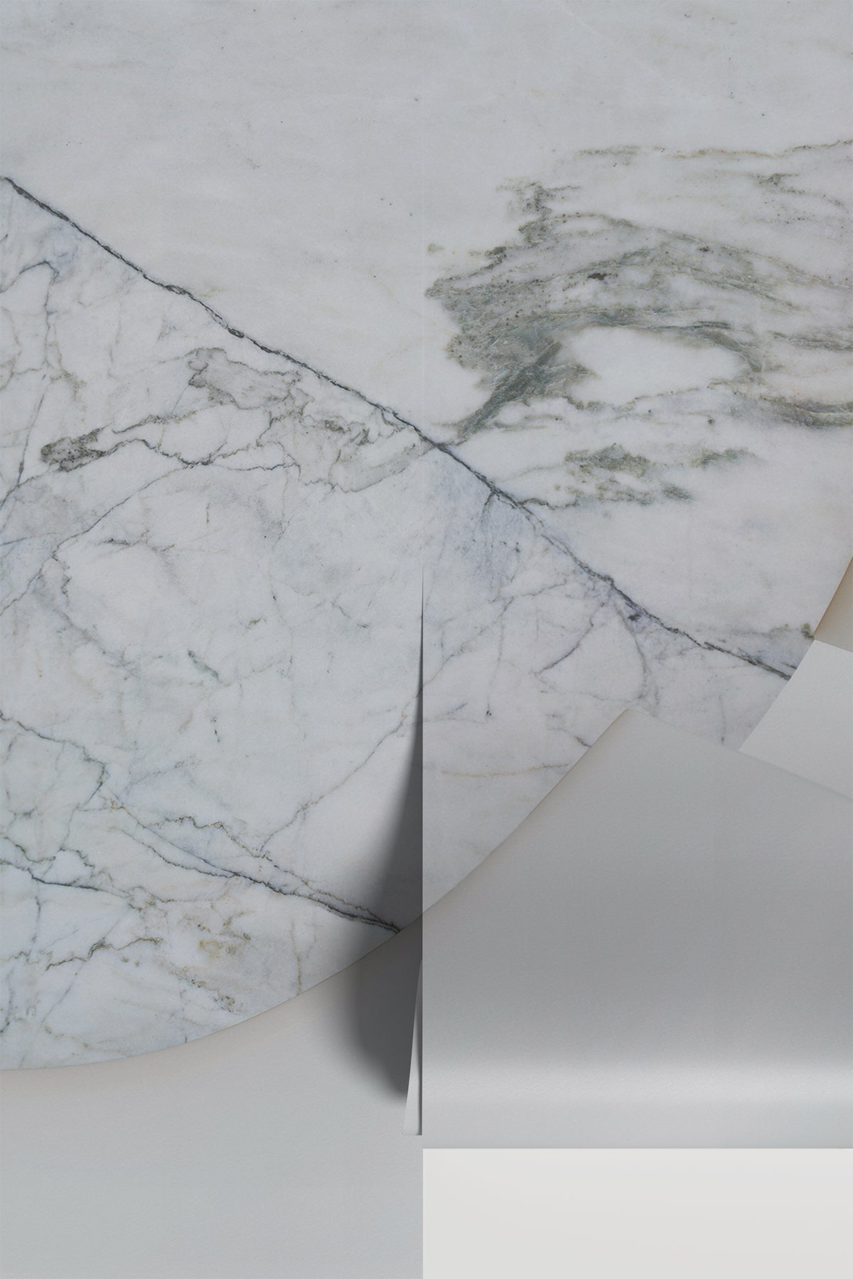 Astra Veil / Marble, a Marble-patterned paper with a plain white sheet on a light gray background