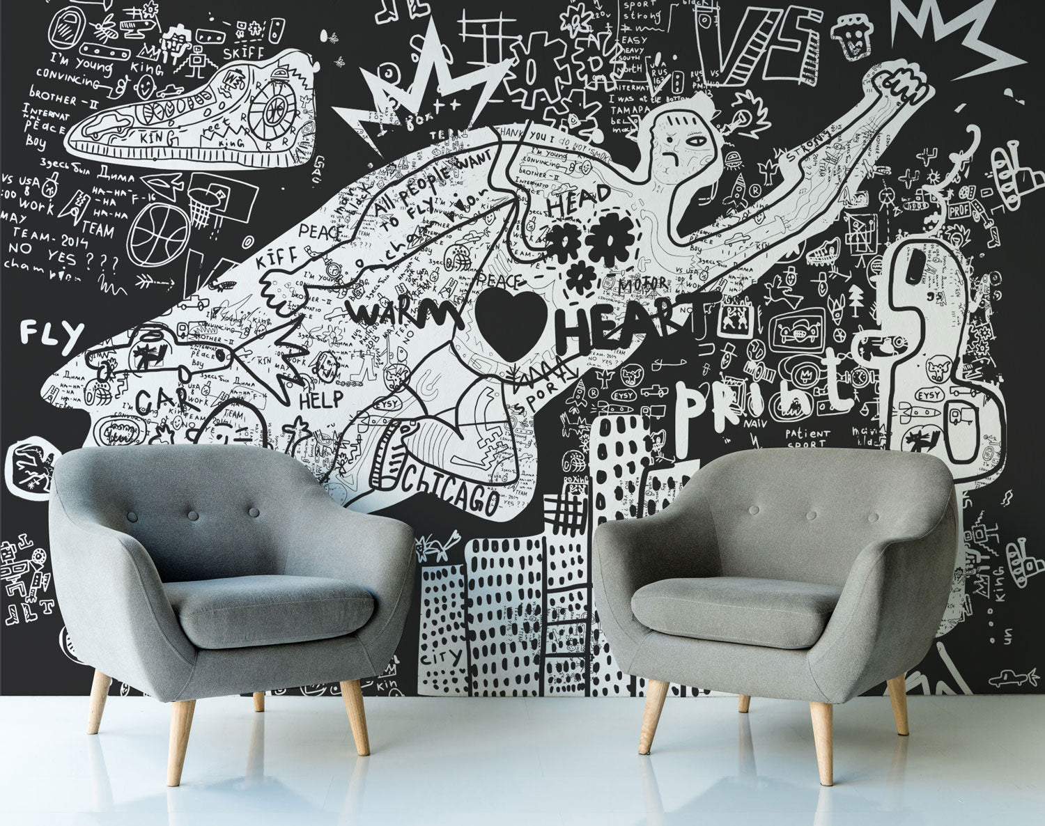 Superhero Graffiti Mural Wallpaper