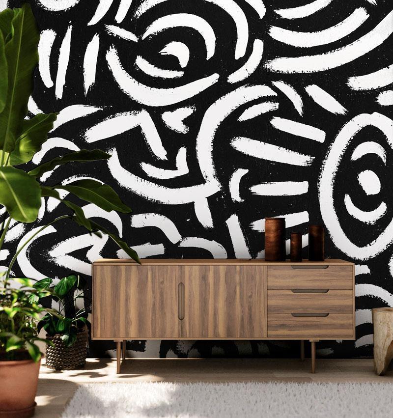 Abstract Black And White Painting Mural-Wall Mural-Eazywallz