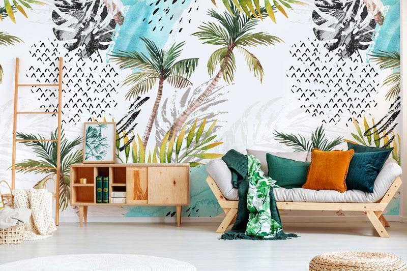 Abstract Water Color Palm Trees Mural-Wall Mural-Eazywallz