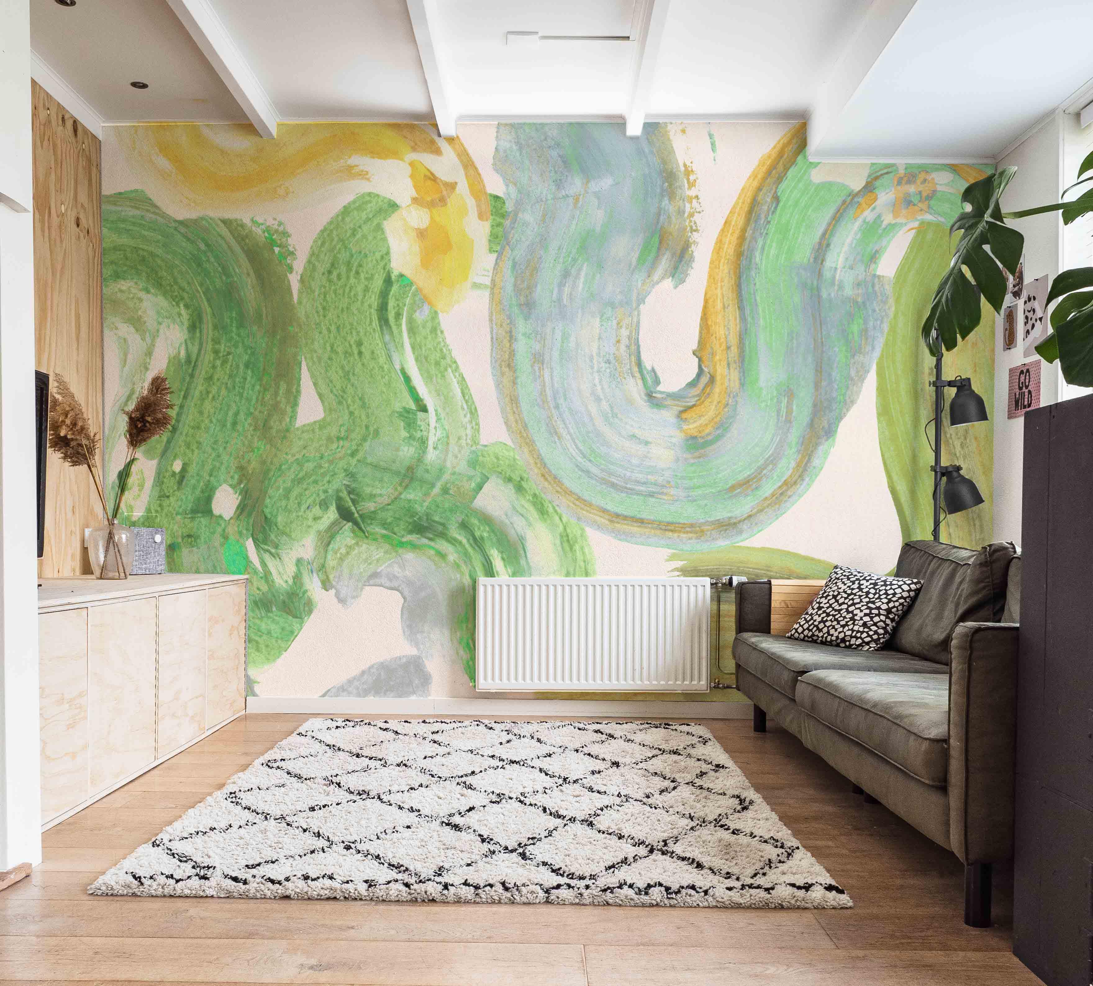 Basil Leaves Paint Brush Wall Mural-Wall Mural-Eazywallz