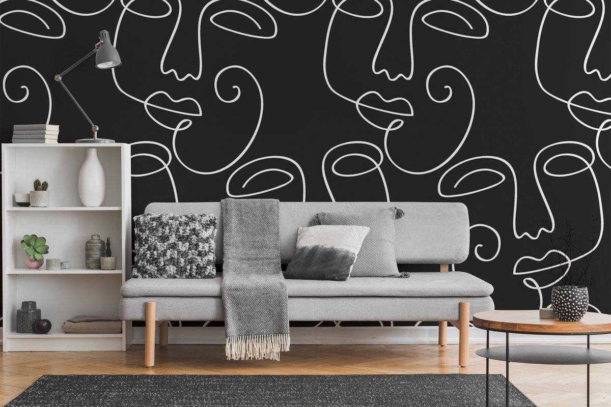 Black Abstract Faces 2 Wall Mural-Wall Mural-Eazywallz