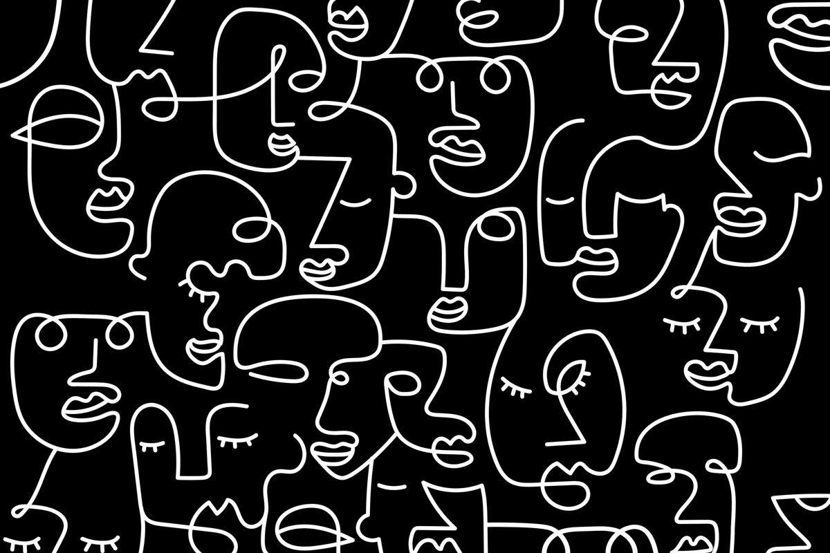 Black Abstract Line Faces Wall Mural-Wall Mural-Eazywallz