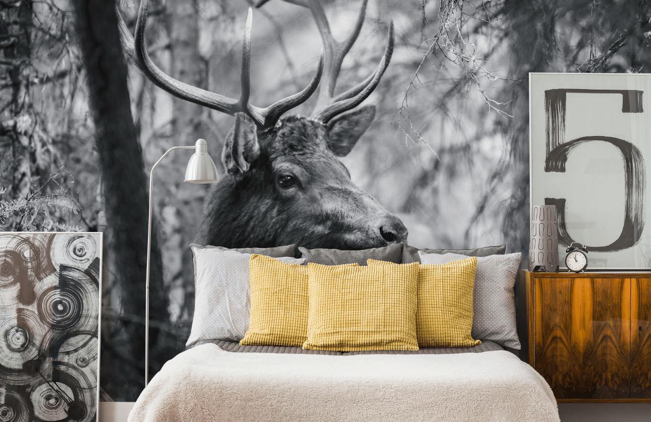 Black & White Deer in Forest Wall Mural-Wall Mural-Eazywallz