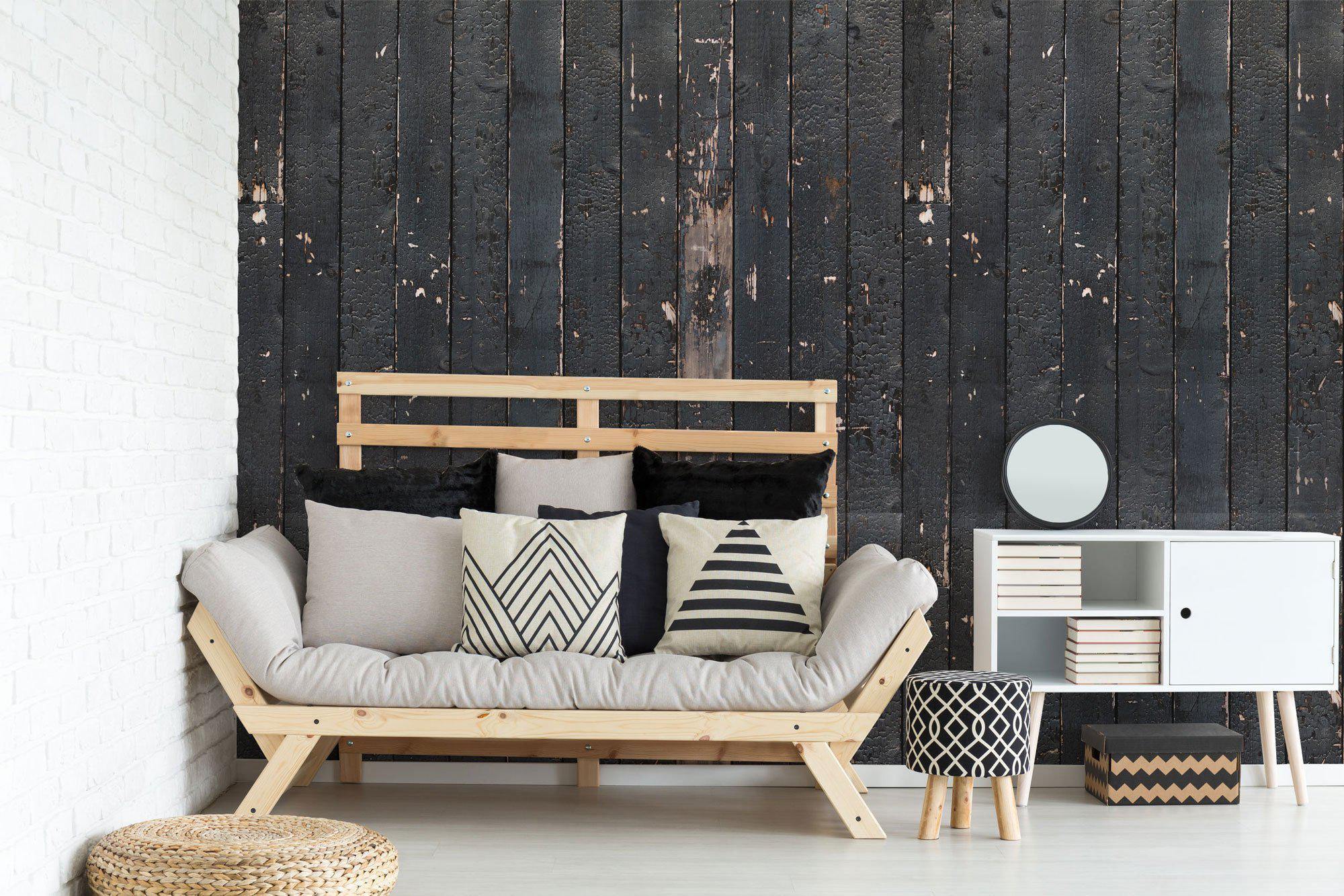 Black Wood Planks Wall Mural-Wall Mural-Eazywallz